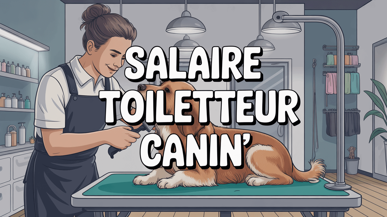 illustration stylisée salaire toiletteur canin en salon moderne