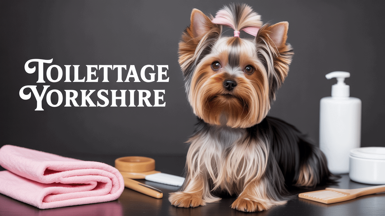 toilettage pour yorkshire sur table avec outils