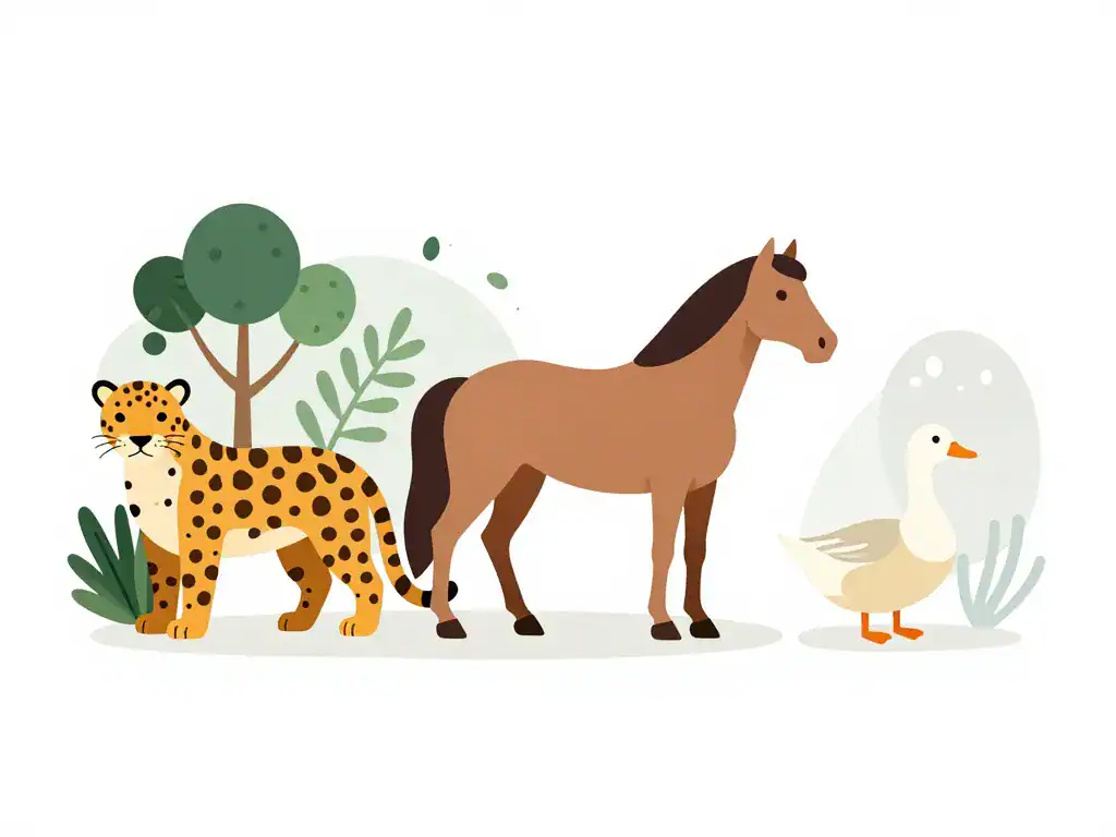 Animal en j : jaguar, jument et jars alignés