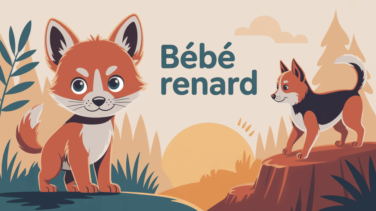 Illustration bebe renard a l'entree du terrier