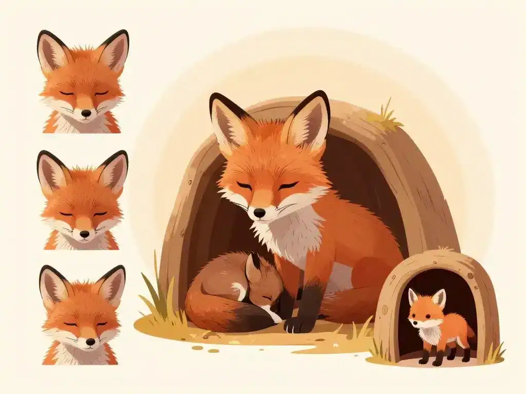 Vignettes croissance bebe renard dans le terrier