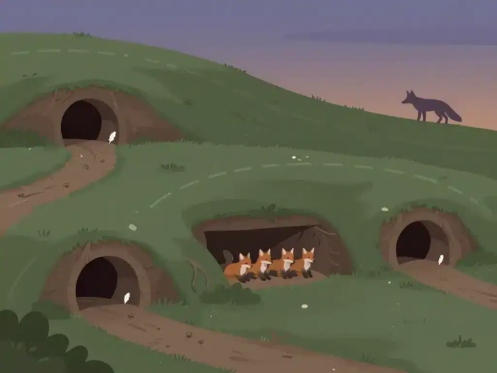 Coupe terrier bebe renard avec entrees et traces