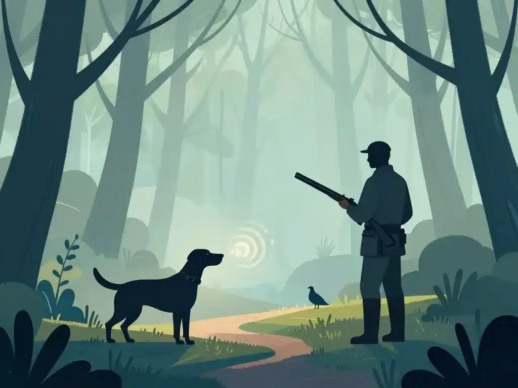 Scene chasse becasse avec chien d arret en foret