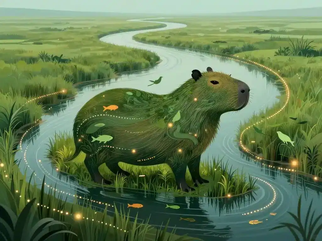 silhouette de cabiai façonnant une zone humide