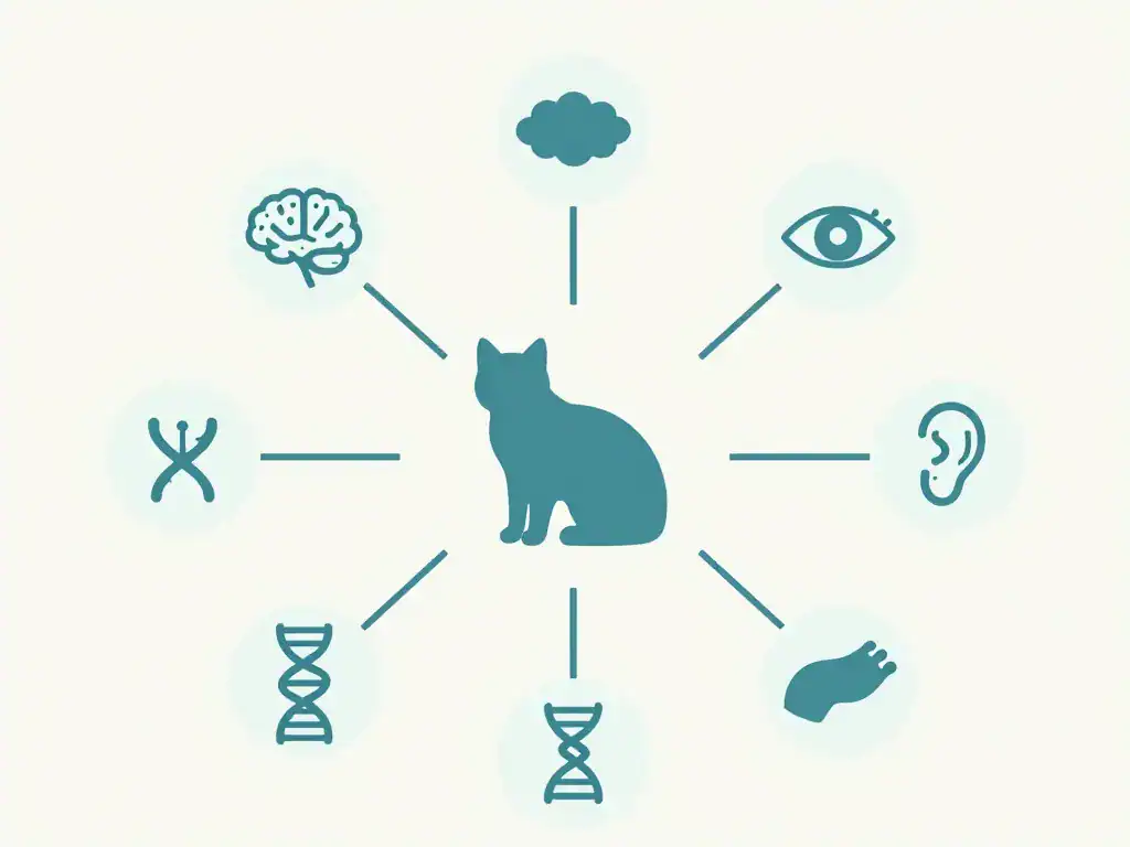 Schéma chat trisomique : causes possibles neurologie, sens, génétique, squelette