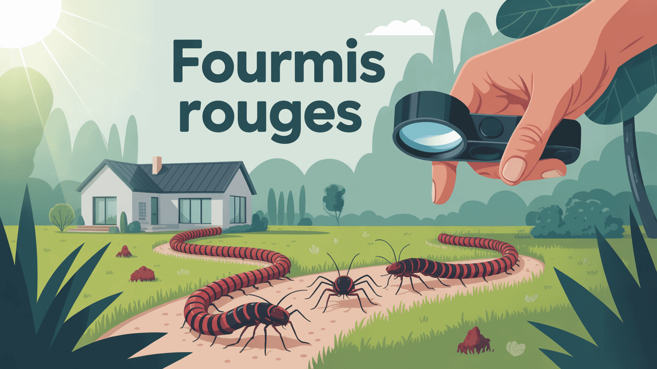 illustration fourmi rouge jardin, nid, prévention