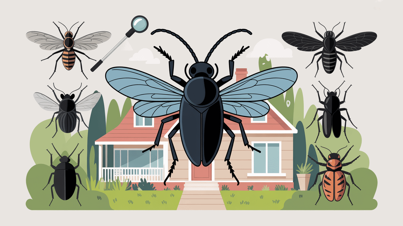 Illustration guide insecte volant noir maison et jardin