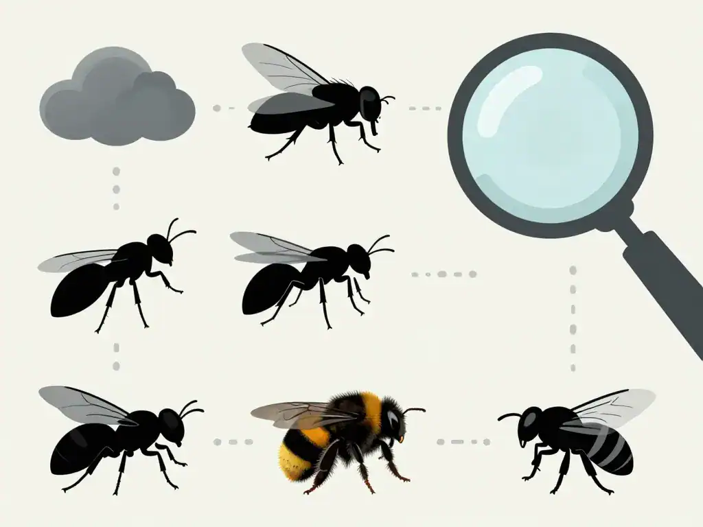 Schéma silhouettes insecte volant noir gnat mouche guepe frelon abeille