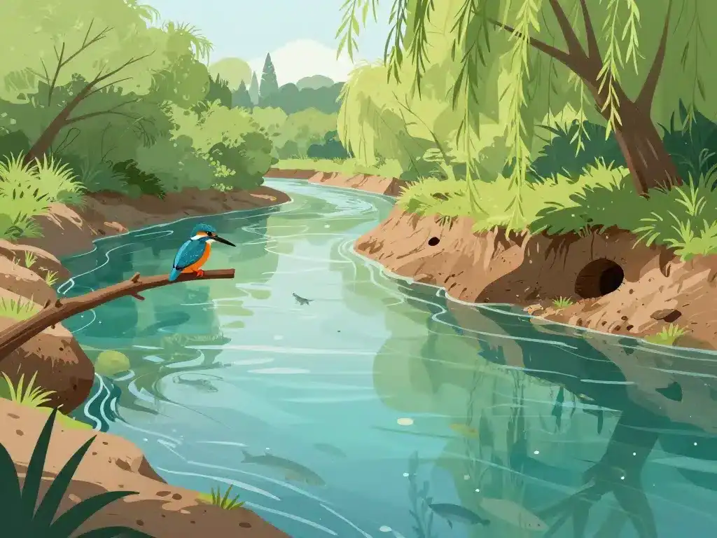 Habitat ideal du martin pecheur en riviere claire