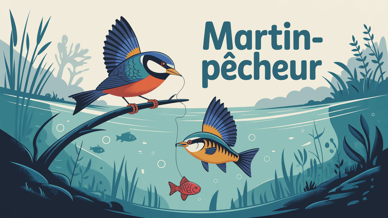 Illustration du martin pecheur au-dessus de l’eau
