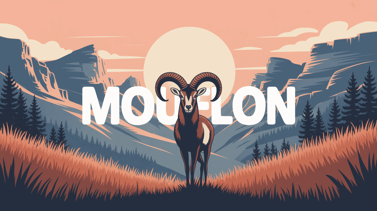 Illustration mouflon avec grandes cornes en montagne