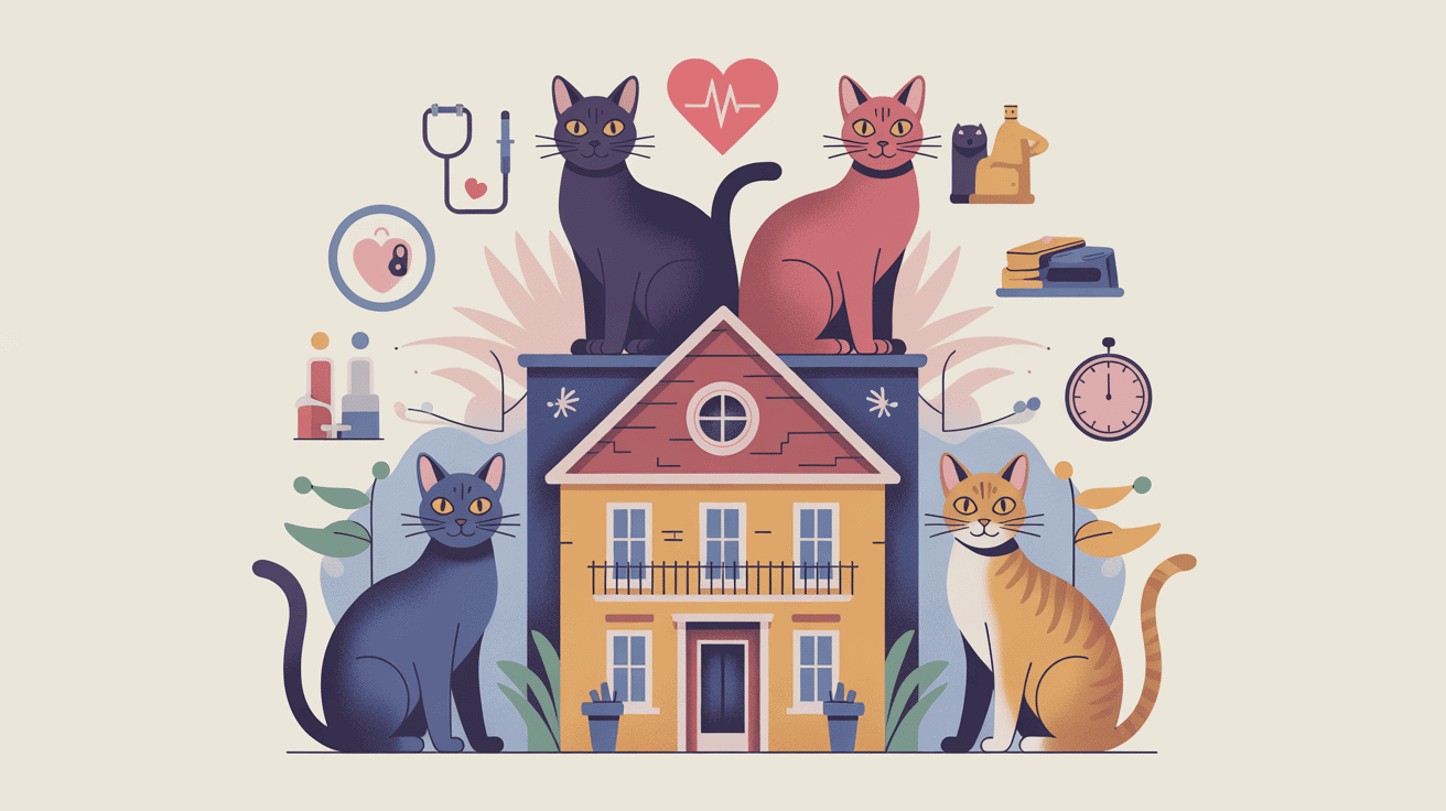 Illustration race de chat à éviter avec icônes santé budget temps