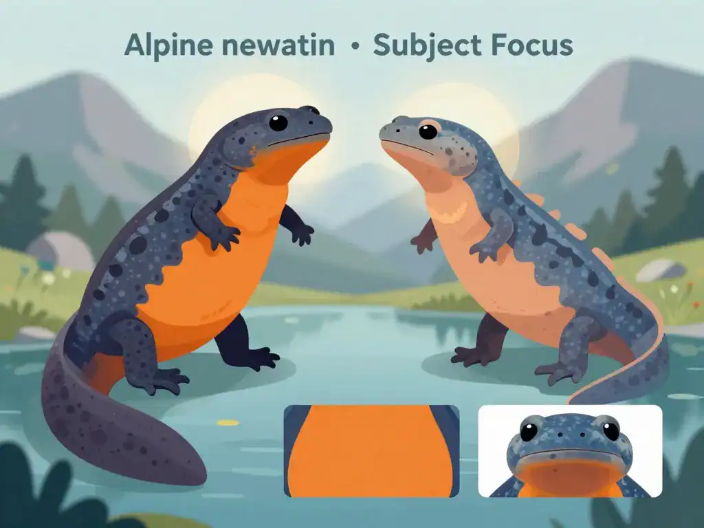 Triton alpestre, ventre orange et dos bleu moucheté