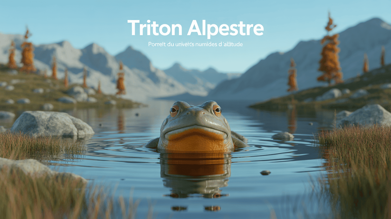 Triton alpestre sur galet, mare d’altitude