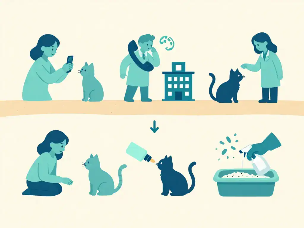 vers du chat photo séquence prise de vue appel véto vermifuge nettoyage