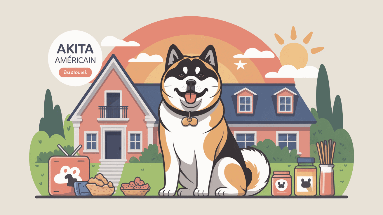 akita americain prix devant maison illustration budget