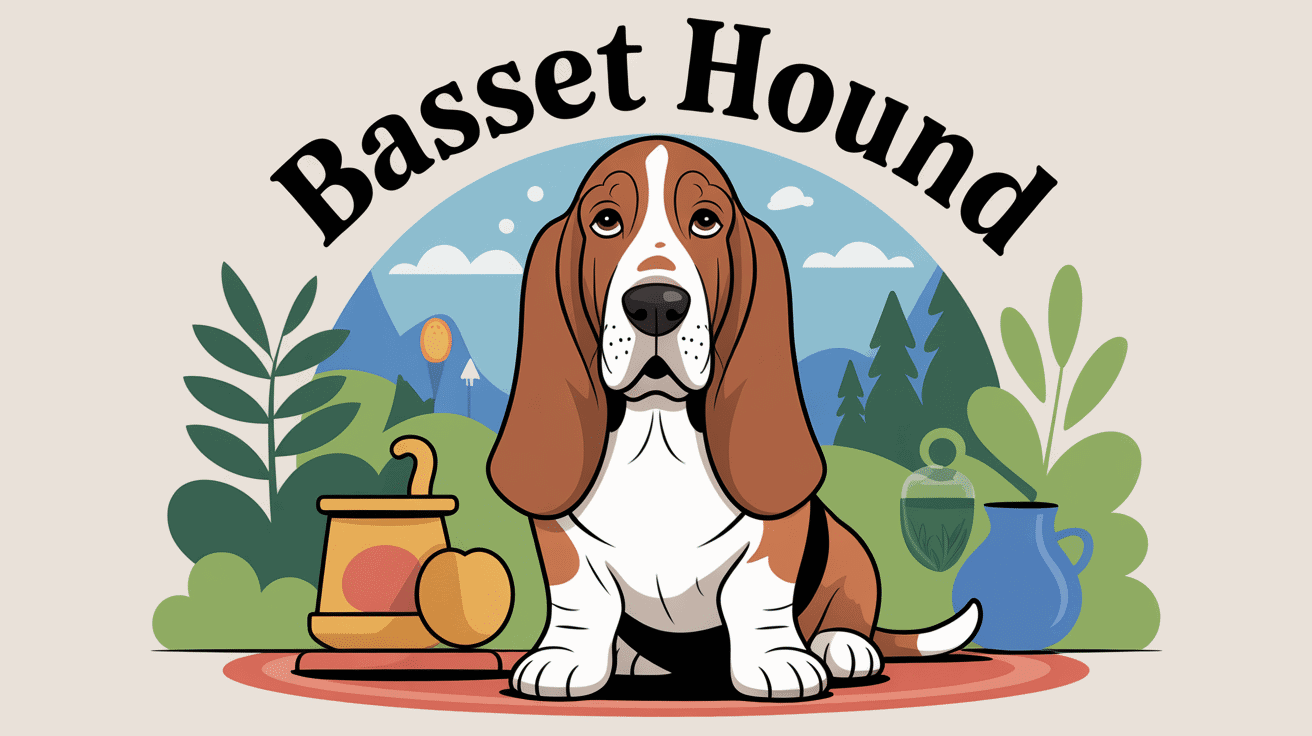 basset hound illustration douce en famille à la maison