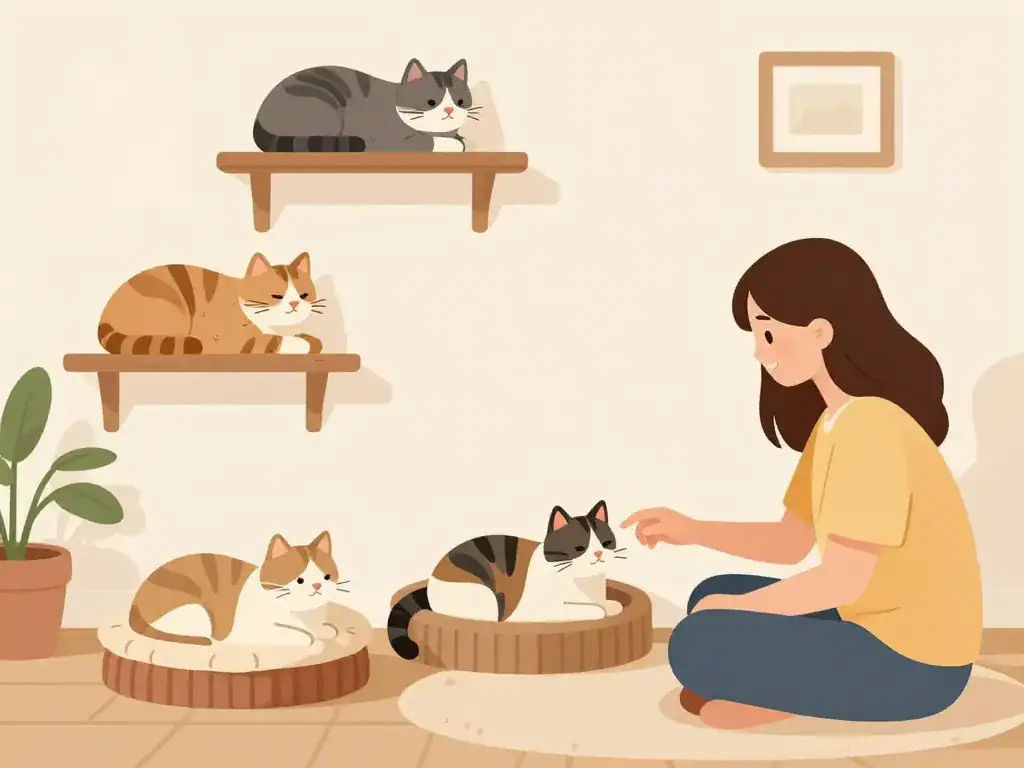 Chat calin dans environnement enrichi positif