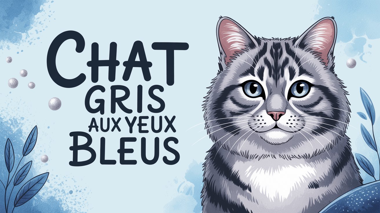 Chat gris aux yeux bleus majestueux sur fond pastel