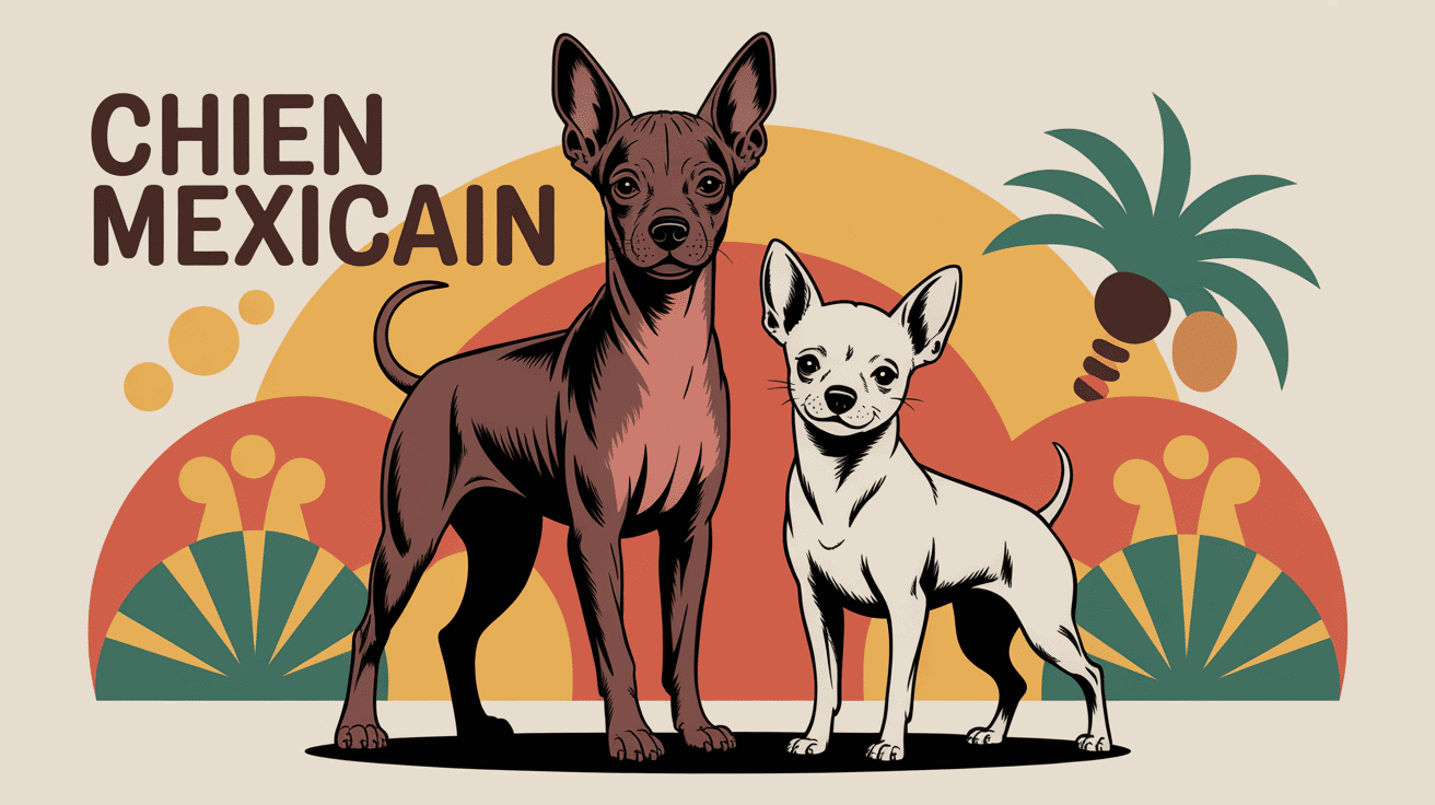 illustration vibrante chien mexicain Xoloitzcuintle et Chihuahua
