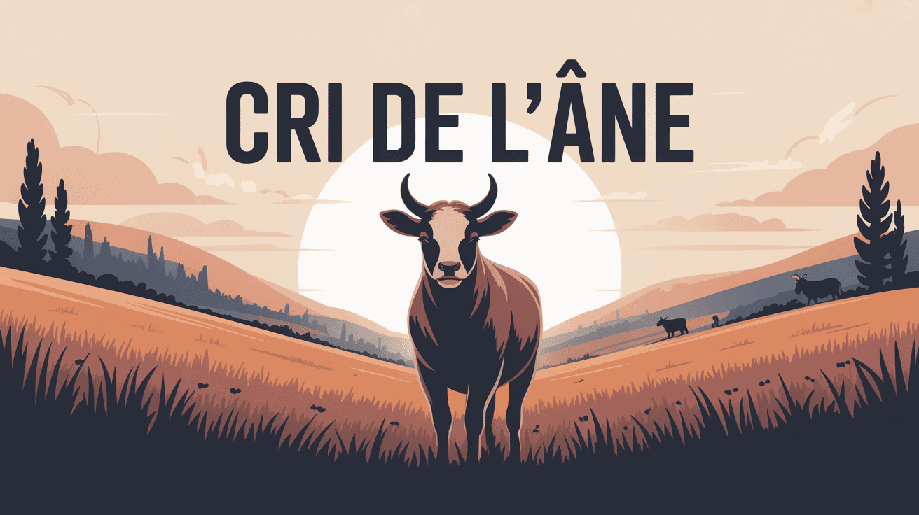 Illustration du cri de l'âne dans un paysage rural stylisé