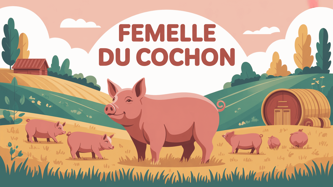 Illustration champêtre de femelle du cochon avec truie et cochette