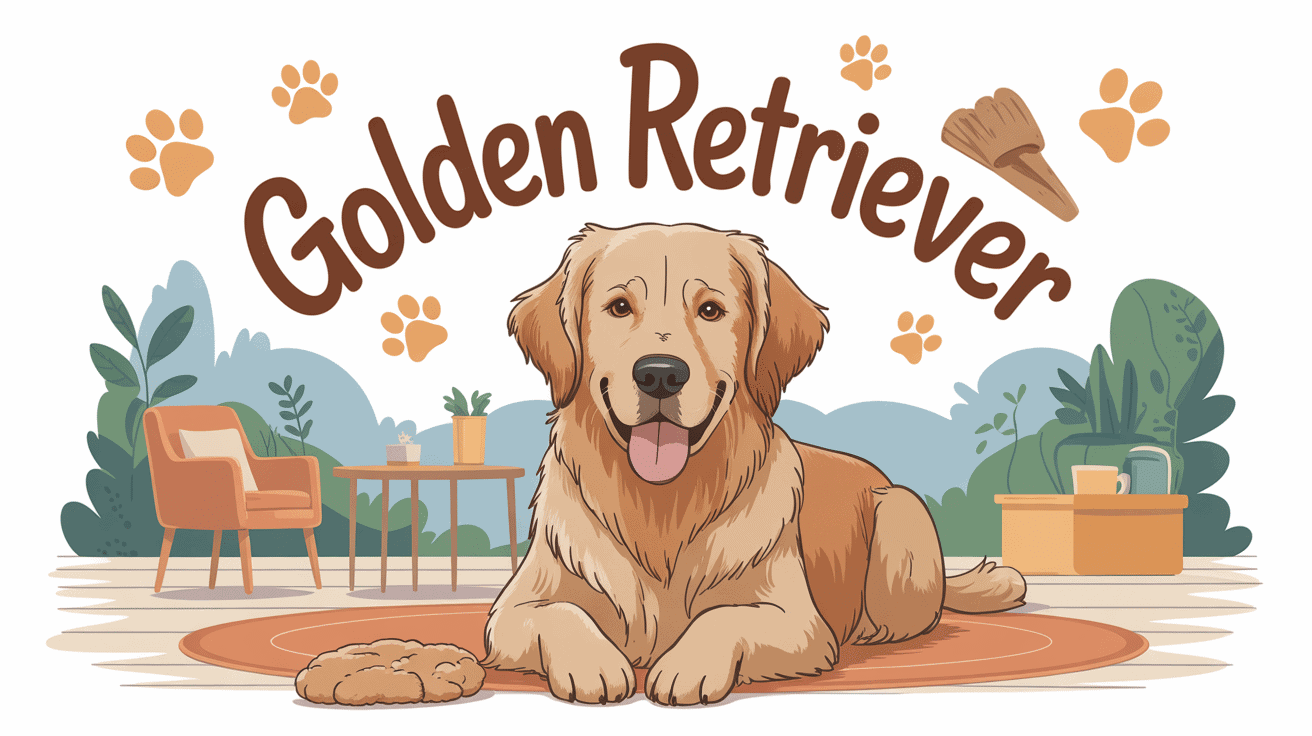 golden retriever caractère en famille illustration