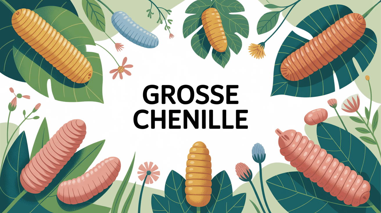 Illustration de grosses chenilles dans un jardin