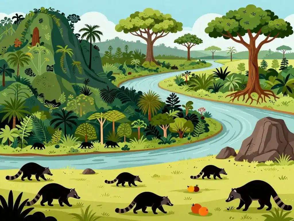 Nasua nasua habitat paysages écologie