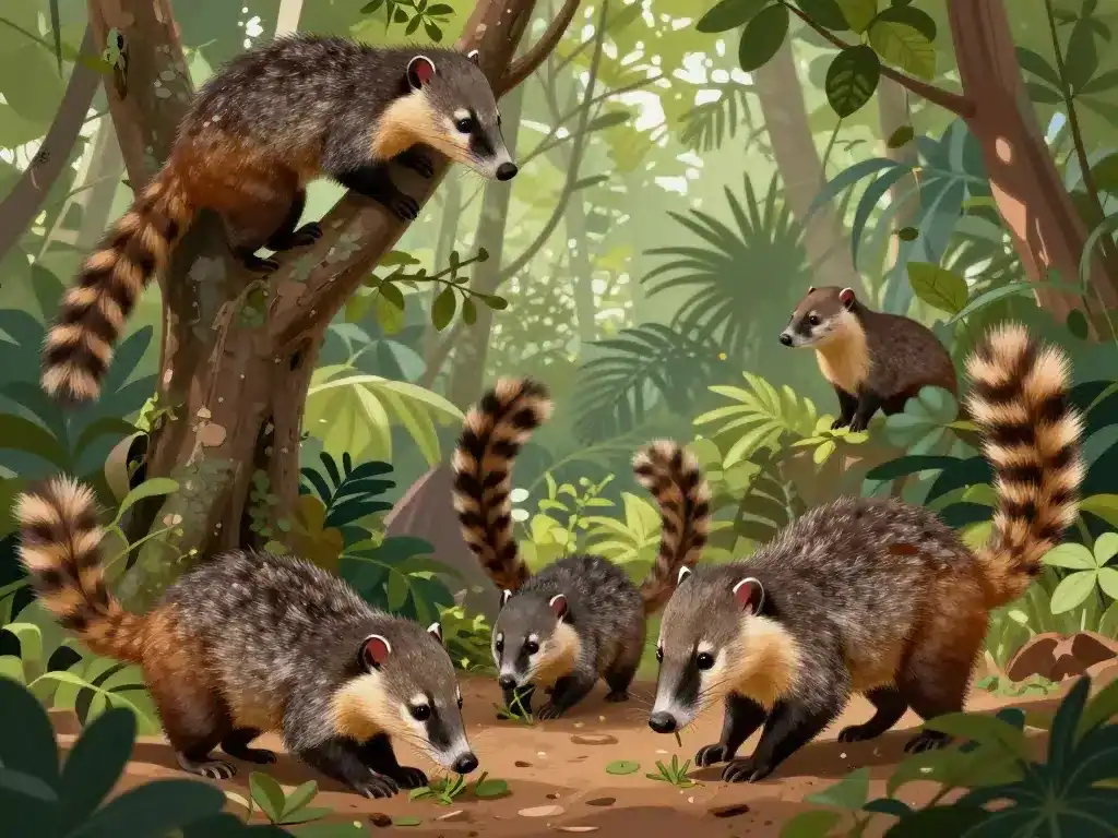 Nasua nasua portrait groupe coatis