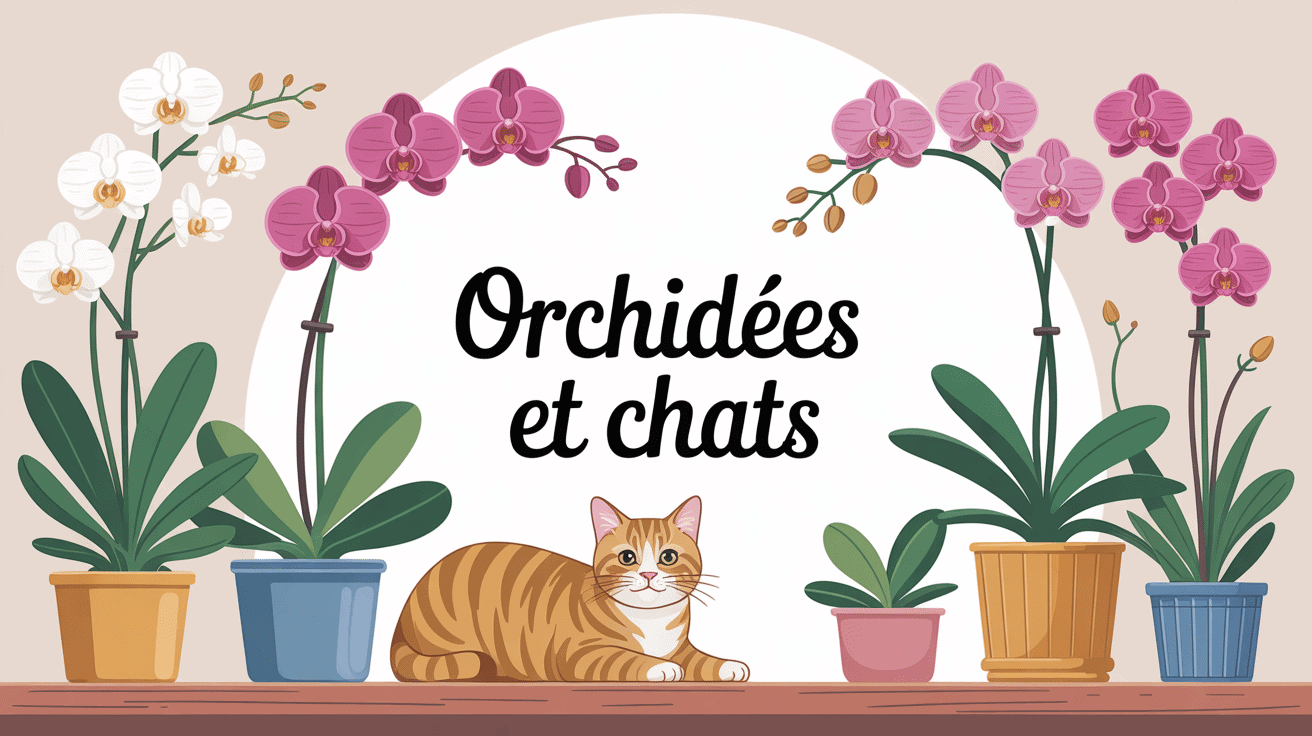 illustration orchidées chat maison sûre