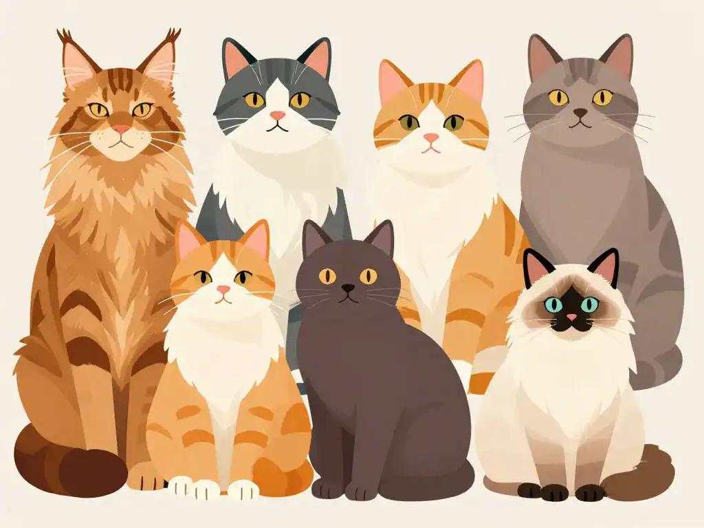 plusieurs races chat geant alignées