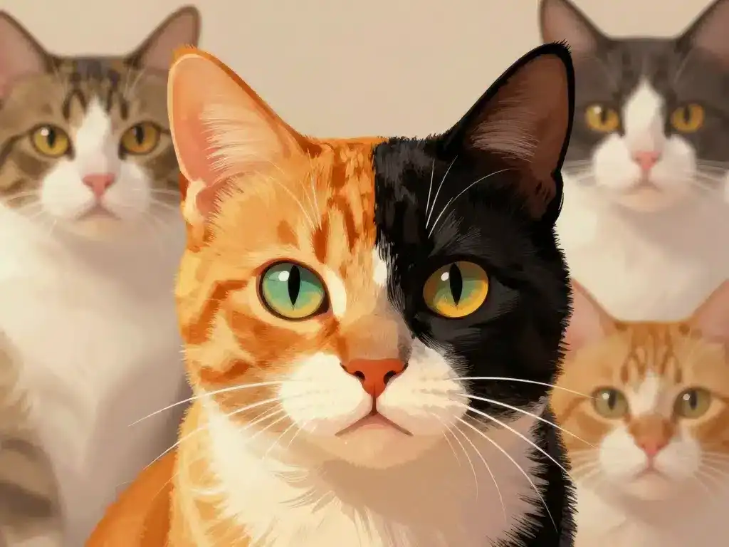 Chat chimère traits reconnus deux couleurs et yeux différents