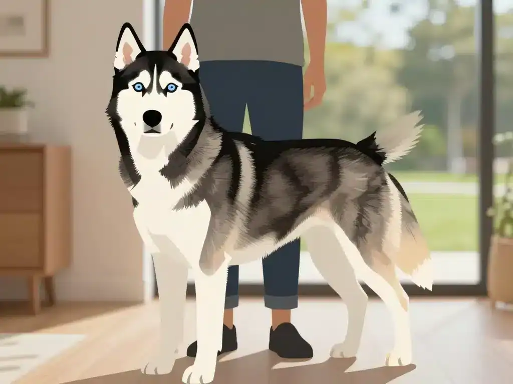 staff croisé husky profil sportif avec maître à la maison