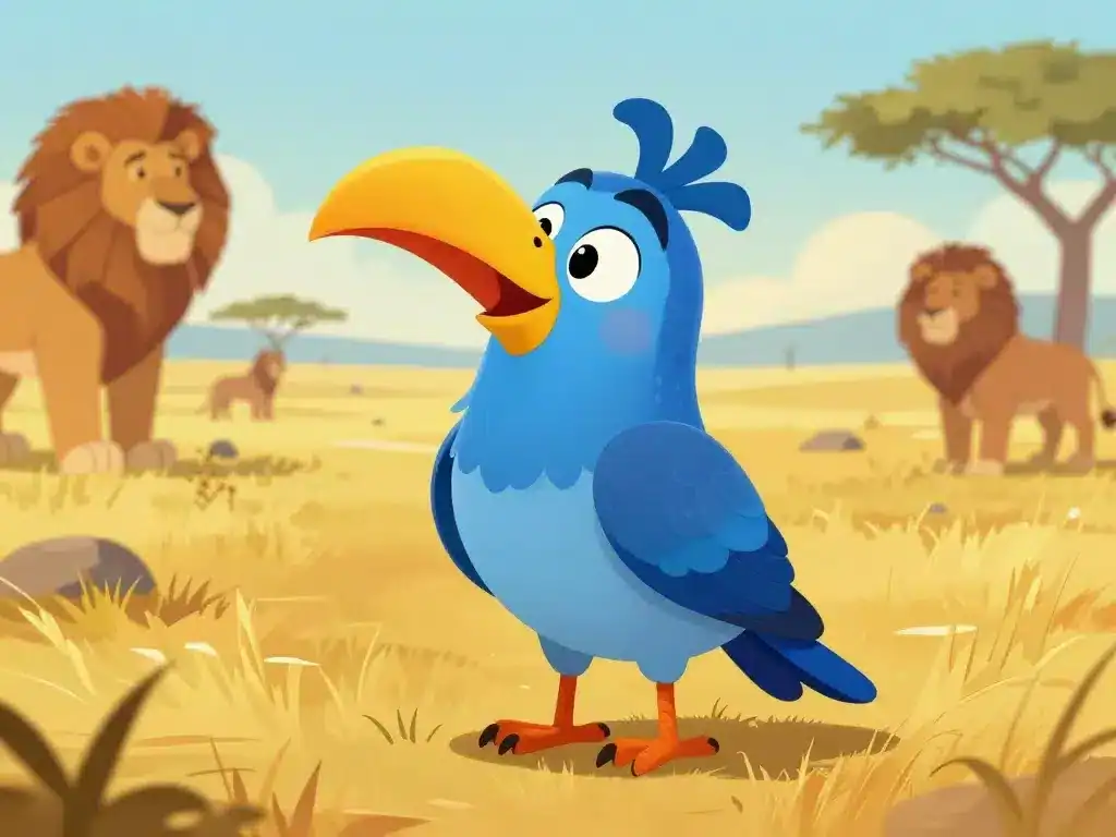 Zazou oiseau bleu stylisé dans la savane Disney