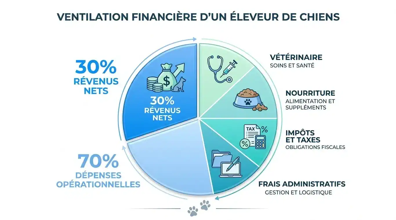 Infographie illustrant la répartition des coûts et revenus d'un élevage canin