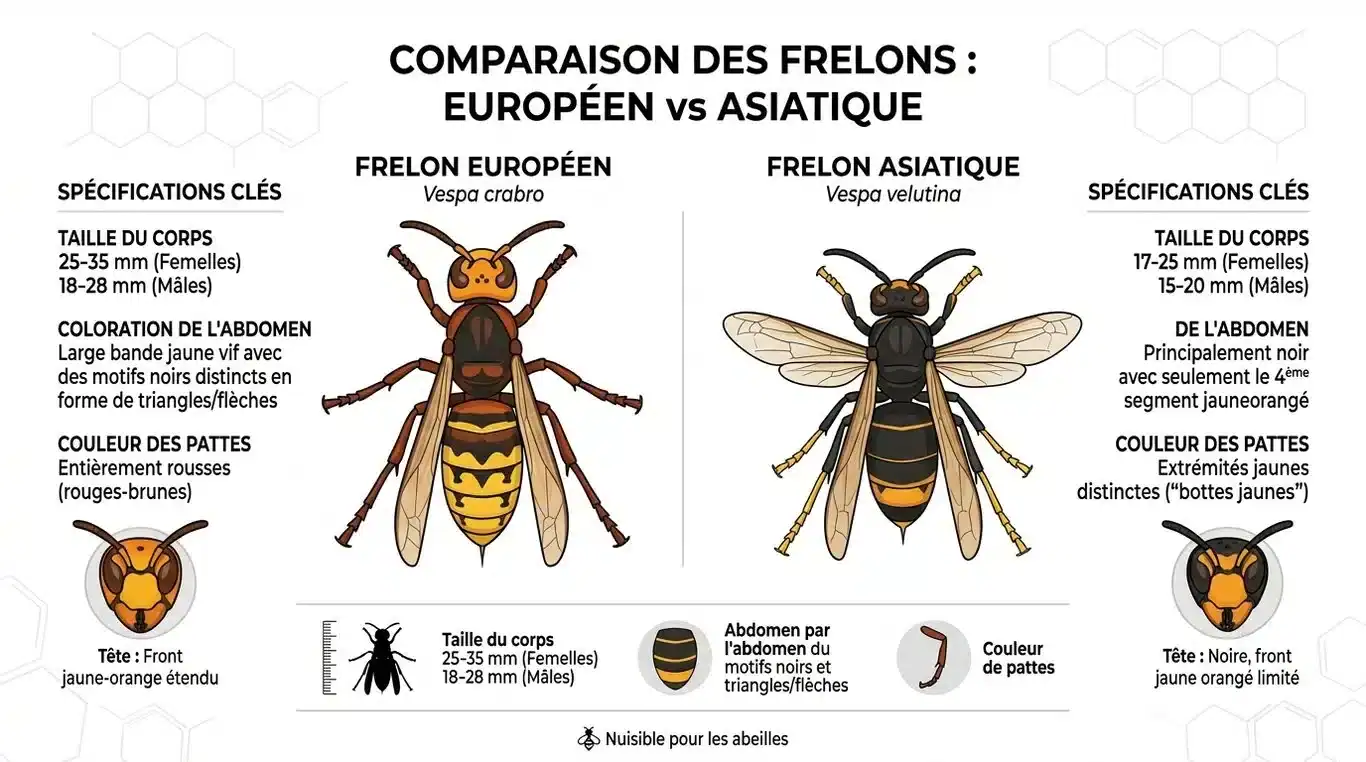 Infographie comparative : Frelon européen vs Frelon asiatique