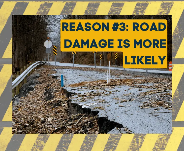 damage to the road by school bus and high wind