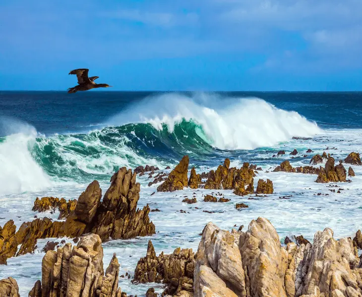 atlantic ocean wave beating against rocks