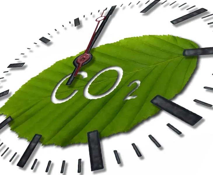 carbon dioxide symbol with leaf and clock
