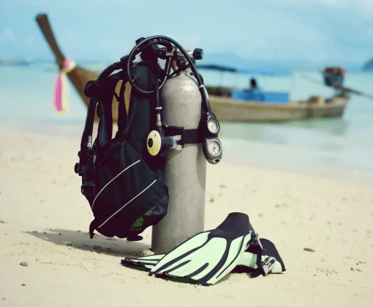 scuba tank and flippers