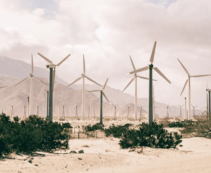 desert land with wind turbine farm