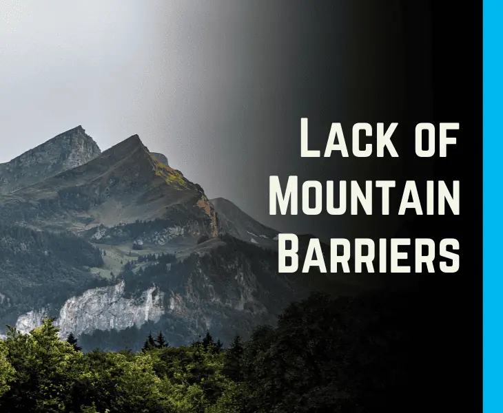 lack of mountain barriers
