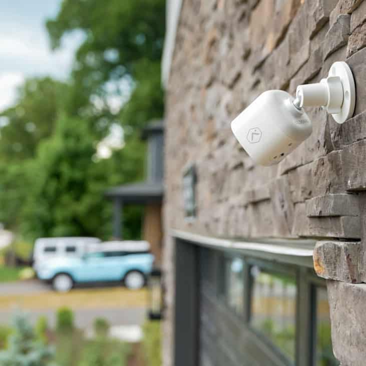 video security system on above the garage of a residential home