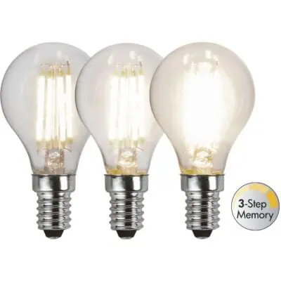 LED-pære E14 P45 Clear 3-trinns minne - 4,2w - 3000K - 3-trinns dimbar (minne)