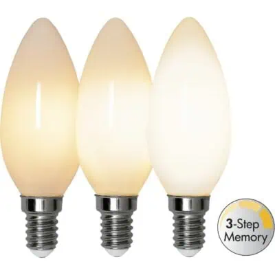 LED-pære E14 C35 Opak filament RA90 3-trinns minne - 4,0w - 2700K - 3-trinns dimning