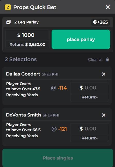 mybookie same game parlay builder