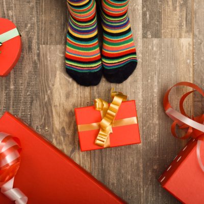 feet of little children on wood floor