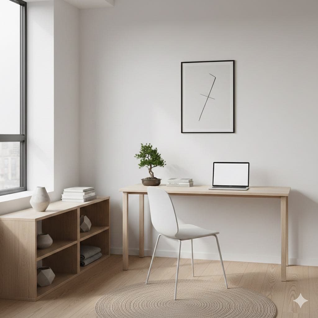 Aménagement coin bureau petit espace minimaliste vide décoratif inspiration japonaise