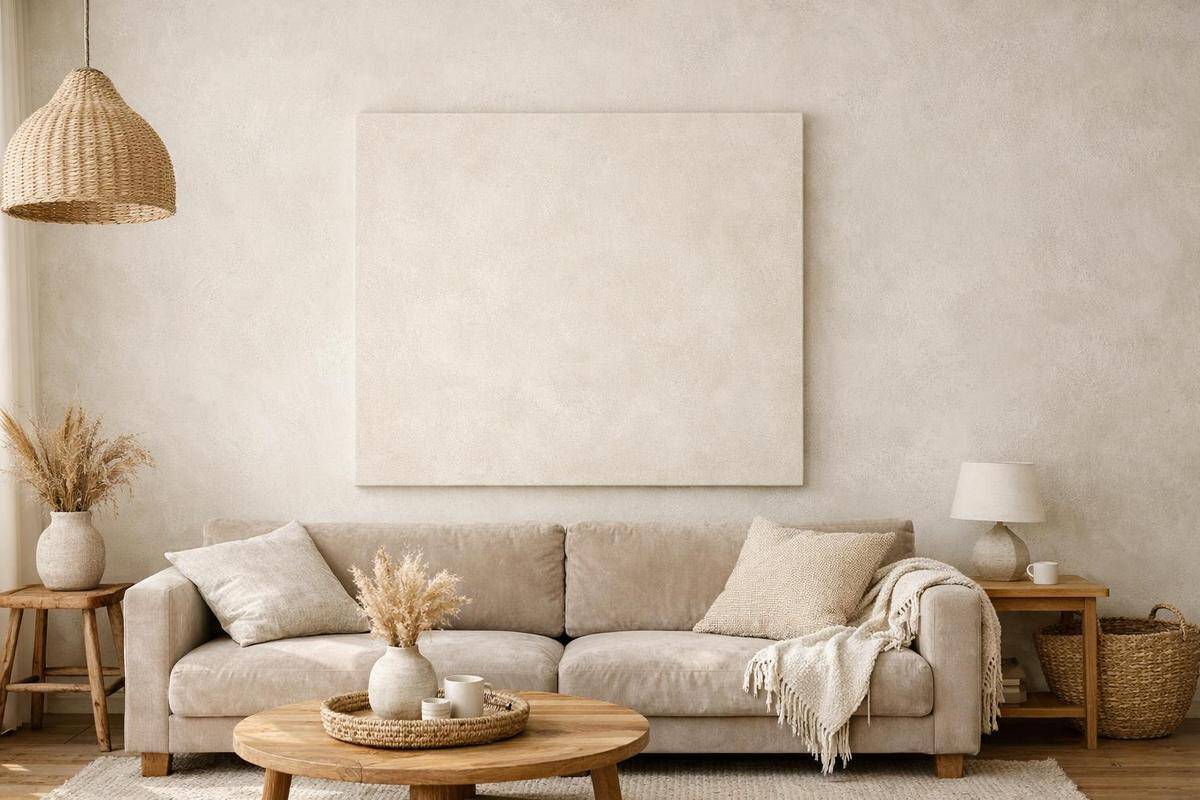 Peinture murale blanc Lin Farrow Ball teinte tons neutres salon bohème scandinave base neutre